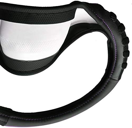 car Steering Wheel Cover Faux Leather Massage Universal fit 3D Honeycomb Hole Anti-Slip Sporty 15 Inches (Purple Black)