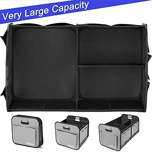 Car Trunk Organizer for SUV, 18.5Gal Large Capacity No-Sag Heavy Duty, Foldable Waterproof Anti-Slip Storage with 12 Pockets, Fit Sedan, Truck, Universal Car Accessories, Grey, 2 Compart,Large
