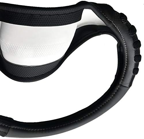 car Steering Wheel Cover Faux Leather Massage Universal fit 3D Honeycomb Hole Anti-Slip Sporty 15 Inches (Grey Black)