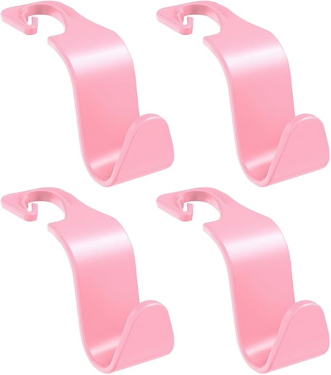 Car Seat Headrest Hook, 4PCS Vehicle Seat Back Hanger Storage Organizer for Handbag Purse Coat, Auto Interior Headrest Hook, Universal for SUV Automobile Truck (Pink)
