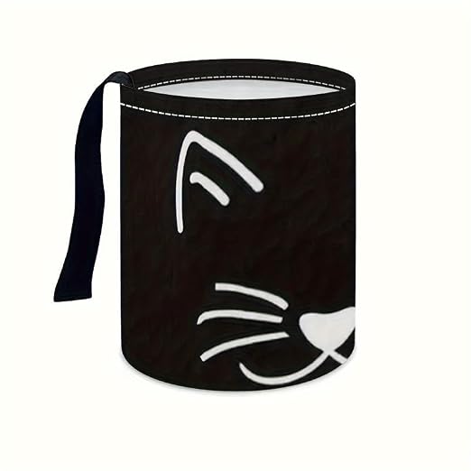 Portable Reusable Waterproof Car Trash Bin, Multipurpose Vehicle Organizer, Road Trip Essentials, Polyester Canvas Material (Black Cat)