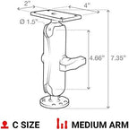 Fish Finder Mount for Humminbird Helix 7, Heavy Duty Drill-Down Marine Electronics Mount with Medium Arm and Rectangular Plate RAM-202-24-202U