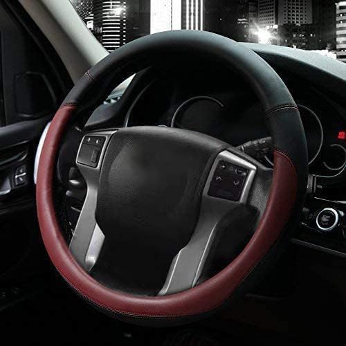 Microfiber Leather Steering Wheel Cover Large-Size for F150 F250 F350 Ram 4Runner Tacoma Tundra Range Rover Model S X with 15 1/2 inches-16 inches Outer Diameter (Wine Red)