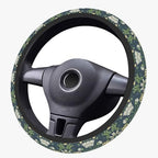Green Flowers Plants Steering Wheel Cover, Cute Print Steering Wheel Cover Protector, Personalized Pattern Design, Car Accessories for Women, for Steering Wheel with a Diameter of 14.5"-15"