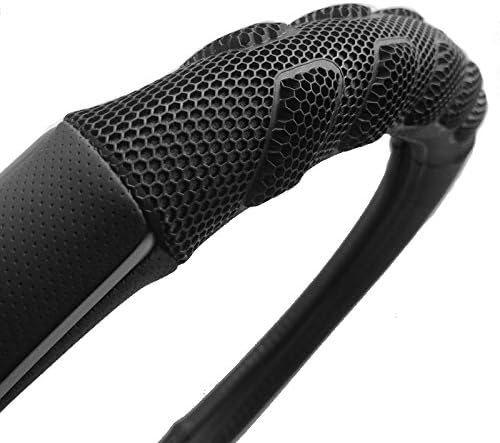 car Steering Wheel Cover Faux Leather Massage Universal fit 3D Honeycomb Hole Anti-Slip Sporty 15 Inches (Grey Black)