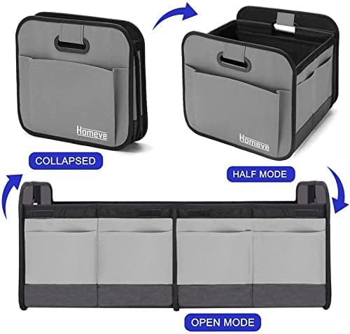 Car Trunk Organizer for SUV, 18.5Gal Large Capacity No-Sag Heavy Duty, Foldable Waterproof Anti-Slip Storage with 12 Pockets, Fit Sedan, Truck, Universal Car Accessories, Grey, 2 Compart,Large