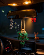 Handmade Crochet Car Air Freshener - Crochet hanging holly plants with 12ml Empty Refillable Oil Diffuser Bottle, Green Car Accessory for Mirror Decor and Home Decor
