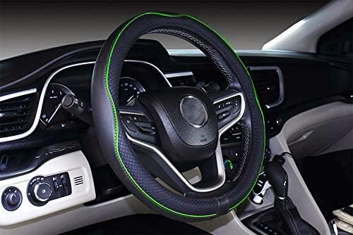 Small Size Steering Wheel Cover Anti-Slip,Safety,Soft,Breathable,Durable,Full Surround,Comfortable Grip Microfiber Leather (14-14.25 inch, Green)