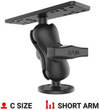 Marine Electronics Mount, C Size 1.5" Ball with Short Arm, Drill-Down Mount for Fish Finders & Chartplotters, 6.25" x 2" Plate RAM-111U-B