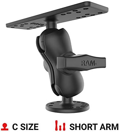 Marine Electronics Mount, C Size 1.5" Ball with Short Arm, Drill-Down Mount for Fish Finders & Chartplotters, 6.25" x 2" Plate RAM-111U-B