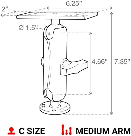 Drill-Down Marine Electronics Mount – Fish Finder & GPS Mount with Medium Arm (RAM-111U)
