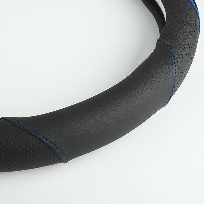 Car Steering Wheel Cover, Leather Steering Wheel Cover Blue Universal 14.5-15 Inch Microfiber Leather Anti-Slip Breathable Auto Steering Wheel Covers for Men Women (Black&Blue-2)