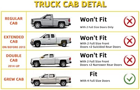 Window Visor Rain Guards Compatible with 2007-2014 Chevy Silverado Sierra GMC Yukon XL Suburban Avalanche 1500 2500 3500HD Crew Cab Tape-On Wind Deflector Vent Visor for Trucks 4 Piece