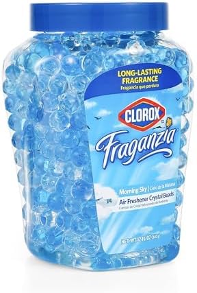 Fraganzia Crystal Beads Air Freshener Twin Pack, Long Lasting Room Deodorizer and Odor Eliminator Gel Beads for Home, Car, or Office, Morning Sky Scent, 24 Fl Oz