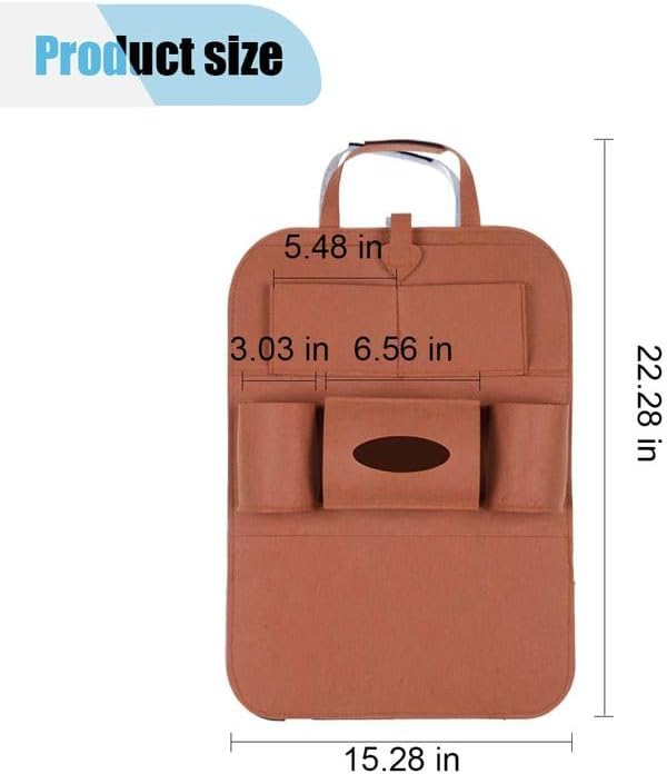 LAINLOY Felt Car Seat Back Organizer, Kick Mats Car Back Seat Protector for Kids, 6-Pocket Storage for Tissue, Box, Pen, Toy, Automobile Road Trip Accessories for SUV, RV, Truck (Brown)
