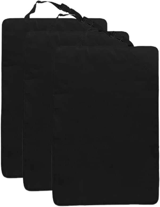 3pcs Car Seat Kick Mats Backseat Protector, Waterproof Scratch Protection Back Kick Mat Organizer, Black Sturdy Seatback Cover for Family Travel