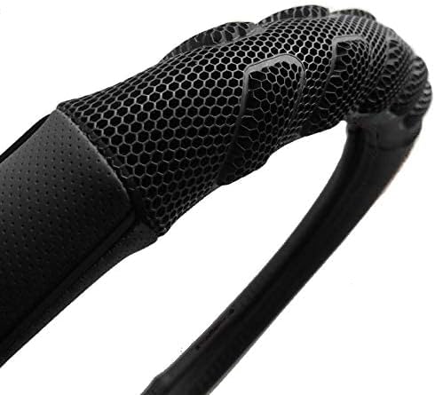 car Steering Wheel Cover Faux Leather Massage Universal fit 3D Honeycomb Hole Anti-Slip Sporty 15 Inches (Black Black)