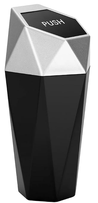 Car Trash Can with Lid, Mini Car Cup Holder Trash Can, Car Garbage Can Car Accessories for Interior, Leakproof Small Car Trash Can, Mini Trash Can for Car, Home, Bedroom Office (Silver)
