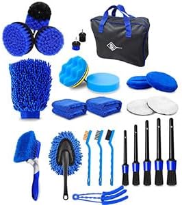 27Pcs Car Detailing Kit, Car Detailing Brush Set, Car Wash Cleaning Kit, Car Detailing Brushes, Professional Car Care Kit for Interior Exterior Wheels, Blue
