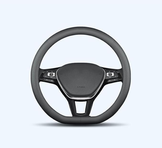 D-Shaped Car Steering Wheel Cover for Volkswagen VW Atlas Tiguan ID.4 Taos Passat Golf Jetta Beetle Polo GTI CC Touareg SE SEL R-line S Cross Sport Accessories, 2026 Leather Black