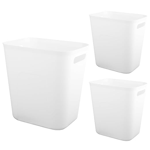 Plastic Small Trash Can Wastebasket, Garbage Container Basket for Bathrooms, Laundry Room, Kitchens, Offices, Kids Rooms, Dorms, 3.5 Gallon, White, 3 Pack | Compact Sturdy Garbage Can for Bathroom, Laundry Room, Kitchen, Office, Kids Room, Dorm,...