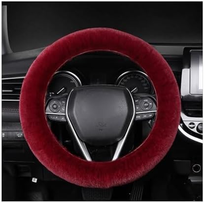Fuzzy Steering Wheel Cover, 15 inch Soft Wool Fur Steering Wheel Protector, Fluffy Wheel Covers for Winter Warm, Car Interior Decoration Accessories for Women Men (Wine Red)