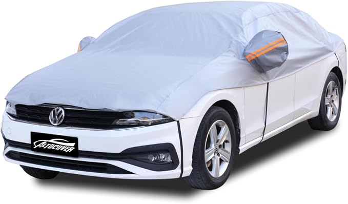 Half Car Cover Top, Windshield & Sunroof Cover for Ice and Snow | Waterproof, Easy Installation, Reflective Strip, Sunroof Leak Protection, Hail Protector, Fits Sedan 186-195 inch