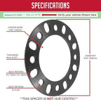 4 Pcs Universal Wheel Spacers 12mm 1/2" Thick Fits Bolt Patterns 8x6.50 8x165.1mm 8x170mm 8x180mm Chevy Siverado 2500 3500 | Ford F250 F350 | Ram 2500 3500 - Not Hub Centric
