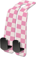 Car Seat Headrest Hook, Universal Leather Cute Hanger Holder Hook, Storage Organizer Interior Accessories for Purse Bags Handbag Cute Pink Checkerboard