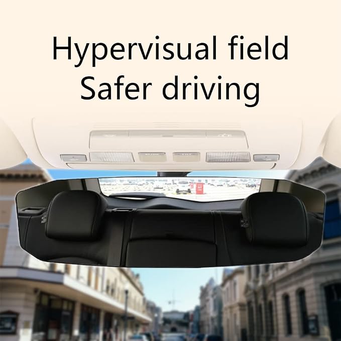 Car Rear View Mirror, 12Inch Interior Clip-on Wide Angle Convex Rear View Mirror, Car Accessories HD Wide Angle Extended Curved Mirror to Reduce Blind Spot Effectively for More Cars