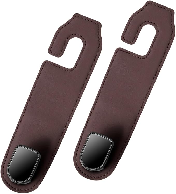 Car Seat Headrest Hook, 2PCS Vehicle Seat Back Hangers Organizer for Handbag Purse Coat, Automotive Interior Headrest Storage Hooks, Universal for SUV Automobile Truck (Brown)