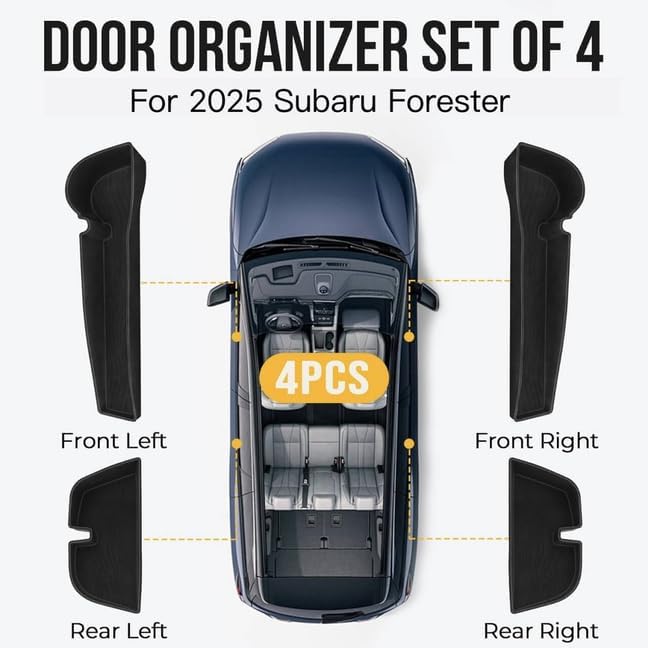 Car Door Storage Box for 2025 Subaru Forester Accessories, Front & Rear Door Side Pocket Organizer with Cup Holder Tray for Car, Non-Slip Door Slot Protective Pad, 4 Pack