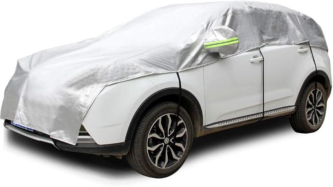 Half Car Cover All Weather Car Body Cover Sunshade Cover Snow Cover Waterproof Snowproof Universal 210D Oxford Fabric (Fit Hatchback Length 158'' to 173'')