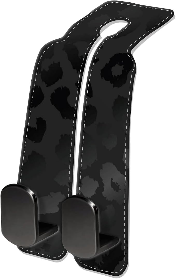 Car Seat Headrest Hook, Universal Leather Cute Hanger Holder Hook, Storage Organizer Interior Accessories for Purse Bags Handbag Black Luxury Leopard