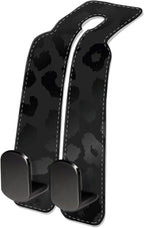 Car Seat Headrest Hook, Universal Leather Cute Hanger Holder Hook, Storage Organizer Interior Accessories for Purse Bags Handbag Black Luxury Leopard
