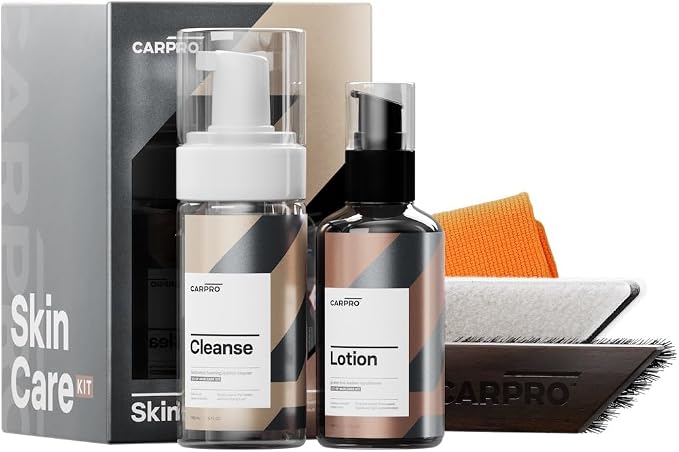Skincare Leather Kit: Car Leather Cleaner, Leather Conditioner, Brush & Towel - Clean and Condition All Types of Leather - Prevent Car Leather Seats from Fading, Cracking & Drying Out