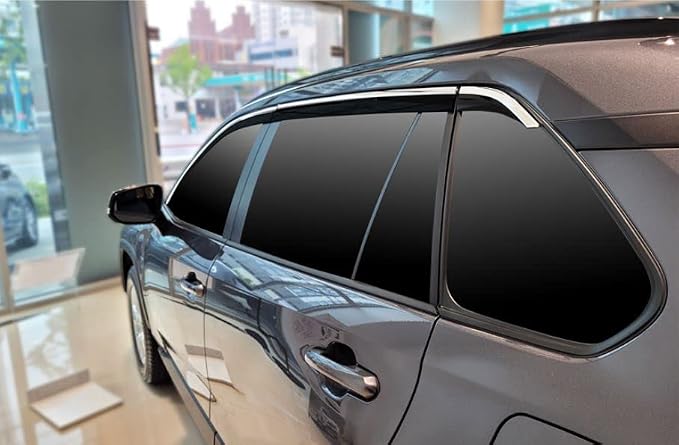 AUTOCLOVER Tape-On Rain Guards Window Visors 6 Pcs Set for Toyota Rav4 2019 2020 2021 2022 2023 2024 2025 / Window Deflectors, Out-Channel Vent Shades (Chrome Line Black)