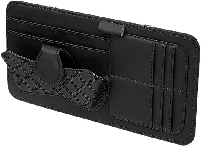 Car Sun Visor Organizer, Multifunctional Visor Storage Pouch with Sunglasses Holder & Card Sleeve Pocket, Auto Interior Organizer Pocket Bag for Pens Cards Documents, Universal Fit (Black)