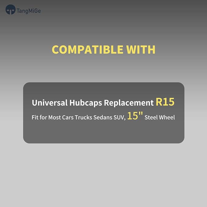 4-Pack Universal Hubcaps Wheel Covers Replacement R15, Steel Wheel Rim Cover for Most Cars Trucks Sedans SUV, 15" 15 in Hub Caps (Gray+Black Color, 15 inch)