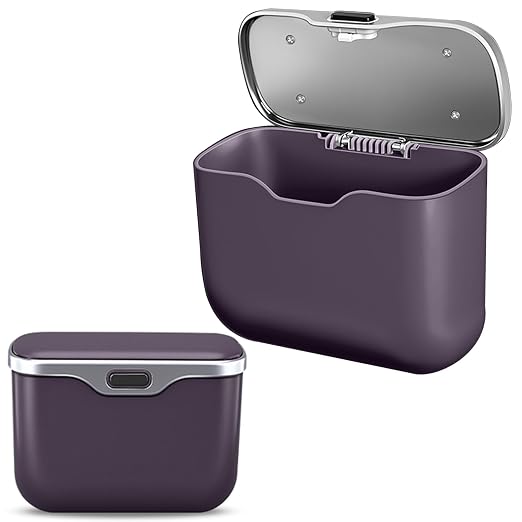 Car Trash Can with Lid - 2-in-1 Leather Top Car Garbage Can & Storage Box | Leakproof, Waterproof Hanging Auto Trash Bin for Back of Seat, Door, SUVs, Trucks, Sedans Purple