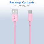 2Pack 6FT USB to USB C Cable for iPhone 17 16 15 Charger Cord, for Apple 17 16 15 Pro/Pro Max/Plus Type C Cord, for iPad Pro 12.9/11, Air 5th/4th Gen, Car Carplay Charging Cable for Android(Pink)