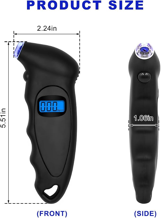 Digital Tire Pressure Gauge, 150PSI 4 Settings High Accuracy Tire Gauge with Backlit LCD and Non-Slip Grip, Easy to Read Air Pressure Gauge for Cars, Trucks and Bicycles (Black)
