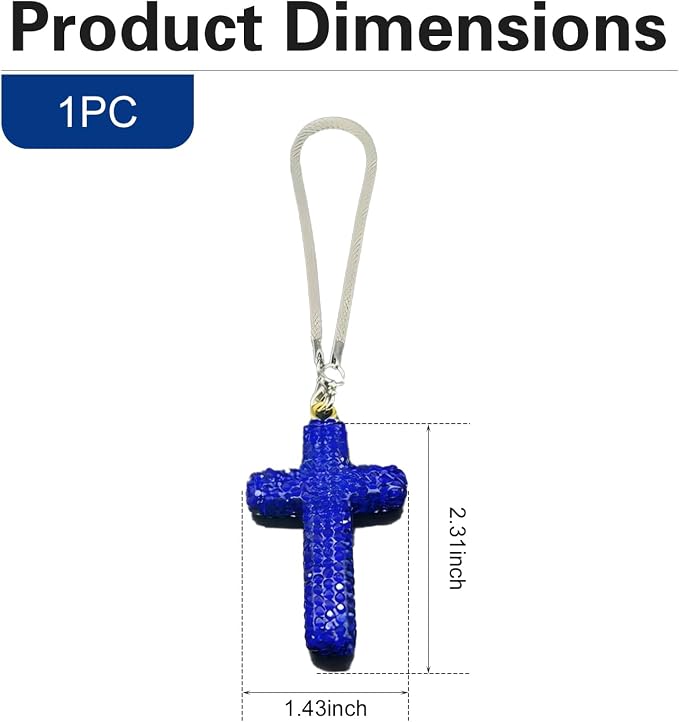 Bling Cross Car Hanging Accessories, Crystal Rhinestone Rear View Mirror Pendant, Religious Rearview Mirrors Decoration Charm, Car Hanging Ornament, Automotive Interior Accessories (Dark Blue)