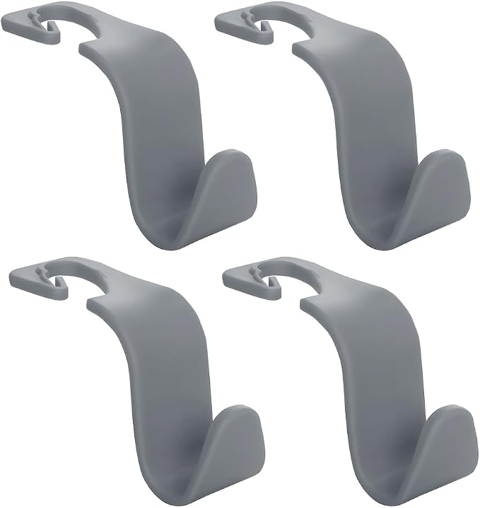 Car Seat Headrest Hook, 4PCS Vehicle Seat Back Hanger Storage Organizer for Handbag Purse Coat, Auto Interior Headrest Hook, Universal for SUV Automobile Truck (Gray)