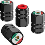 Mexico Flag Tire Valve Stem Caps and Genuine Leather Car Keychain Keyring Compatible with Mexican Flag Accessories (MFXICO)