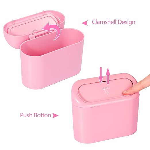 Pink Car Trash Can with Lid, Mini Auto Garbage Can with 30 Trash Bags, Leakproof Automotive Garbage Container Bin, Multipurpose Organizers and Storage for Car, Home, Office (Pink)