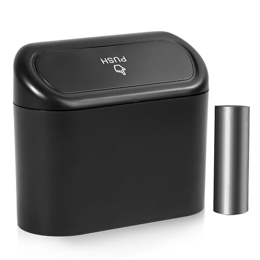 Car Trash Can with Lid, Mini Auto Garbage Can with 30 Trash Bags, Leakproof Automotive Garbage Container Bin, Multipurpose Organizers and Storage for Car, Home, Office (Black)