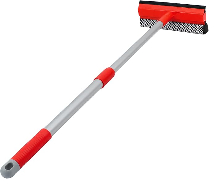 Windshield Cleaner Tool 2 in 1 Car Window Squeegee with Extendable Handle (18"-28.5") Window Cleaner with Squeegee and Sponge for Shower, Glass Cleaning