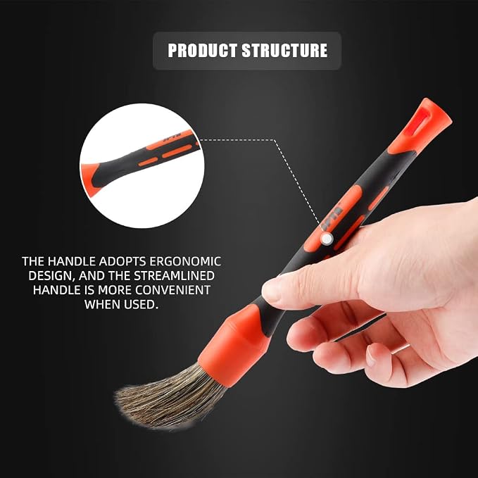 Car Detailing Brush Set, 5 Pack Soft Boar Hair Auto Detail Brush Kit with Elbow for Automotive Elegant Surface Interior Exterior Dashboard Emblems Panels Engine Bay Wheels Air Vent Seat Leather