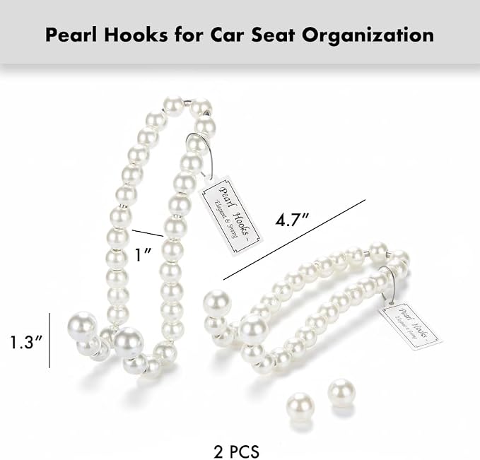 Purse Hook for Car, Cute Pearl Bag Hanger for Seat Headrest Organized, Girly Car Decor Accessories for Women